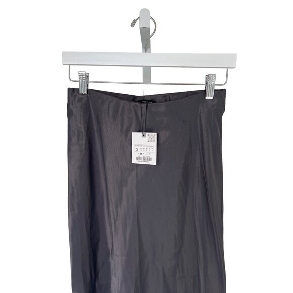 Zara Space Grey Silky Midi Skirt - Picture 8 of 9